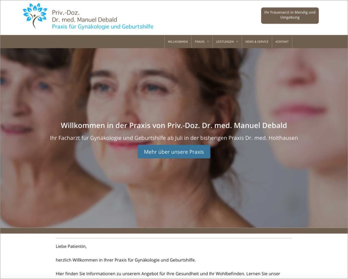 Ein Bild der Webseite vom Frauenarzt Debald in Mendig